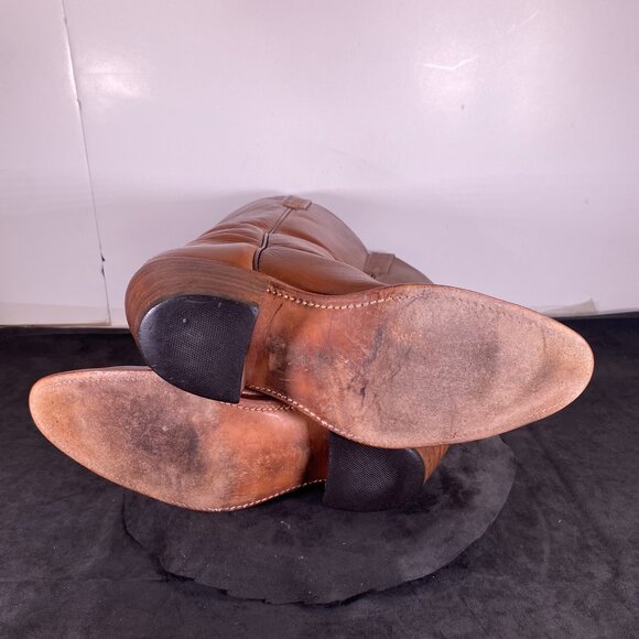 Men's 1970's,  Frye, 9.5 D,  Full Calf Cognac Brown Cowboy Boots, Made in  USA - Picture 10 of 12